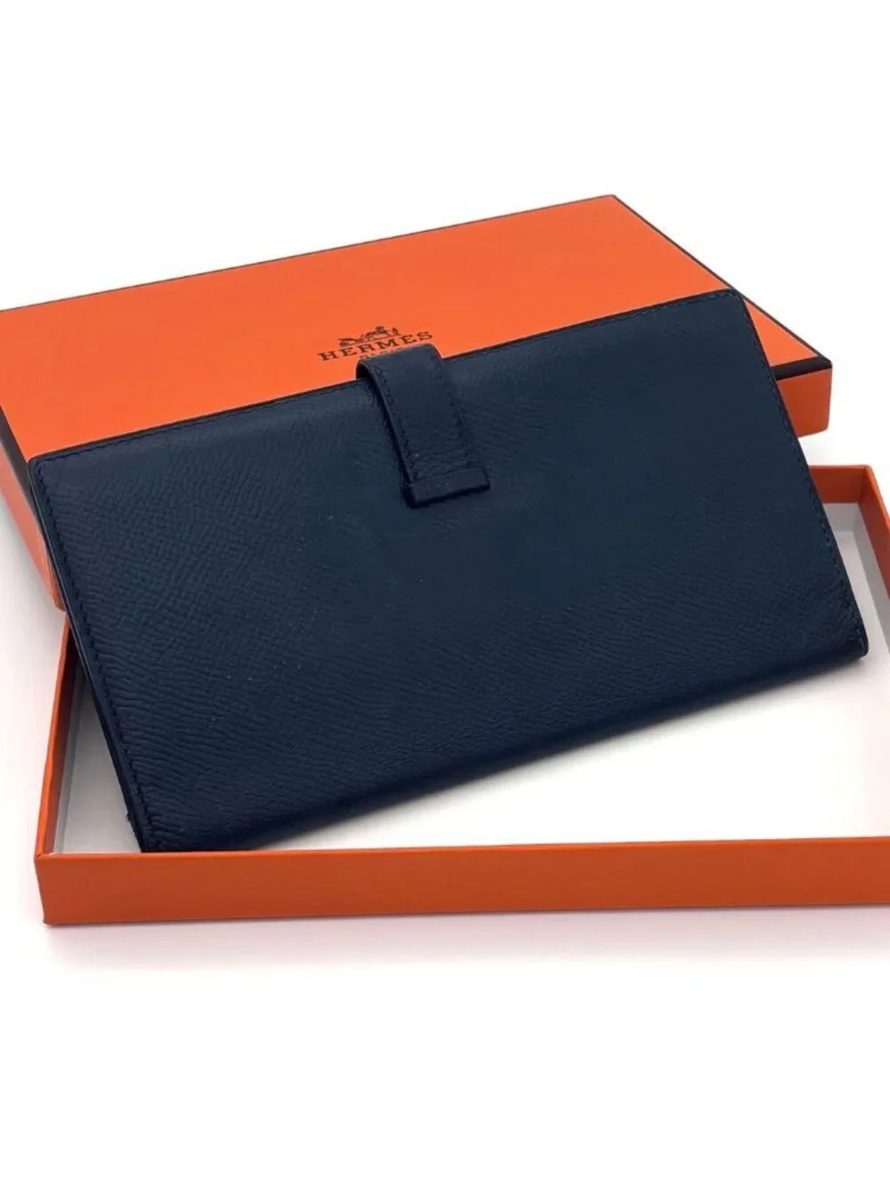 Hermes Bearn Classic Bifold Wallet Navy Leather Epsom